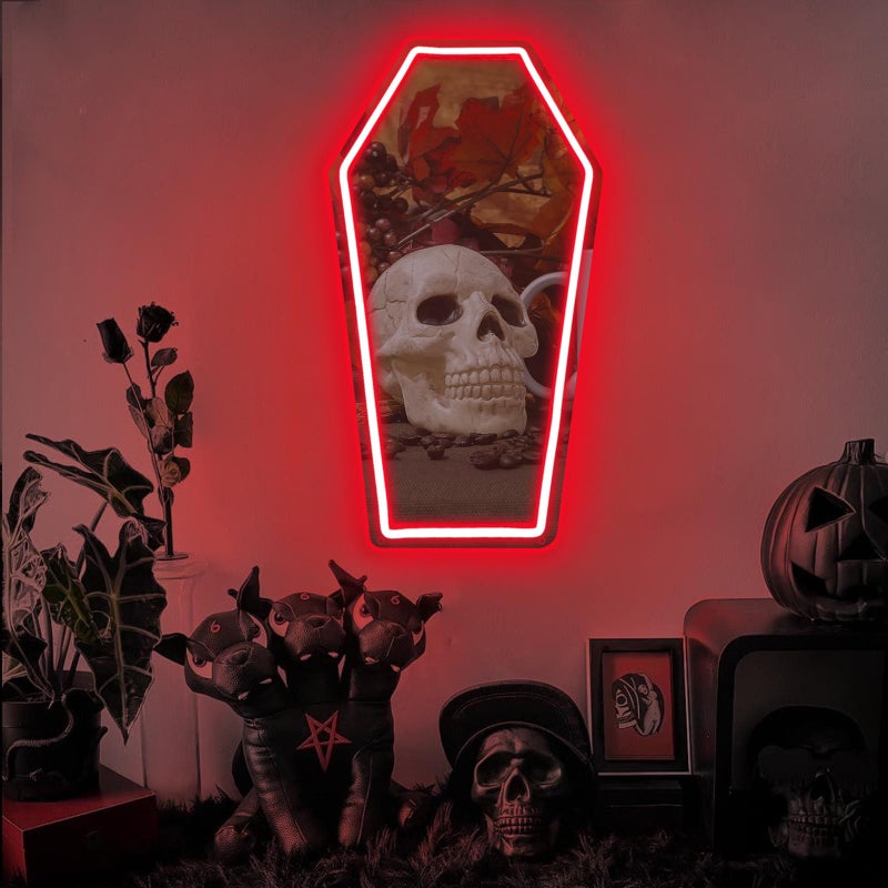 DUOLIYBC Coffin Mirror Neon Sign, Coffin Neon Signs for Wall Decor, Goth Neon Sign Gift for Goth Lovers, Coffin Make-up Mirror Whimsical Goth Home Decor 17â€³Ã—9.44â€³ - Image 2
