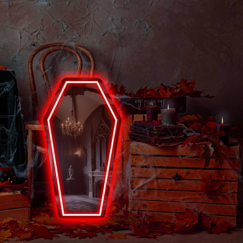 DUOLIYBC Coffin Mirror Neon Sign, Coffin Neon Signs for Wall Decor, Goth Neon Sign Gift for Goth Lovers, Coffin Make-up Mirror Whimsical Goth Home Decor 17â€³Ã—9.44â€³ - Image 4