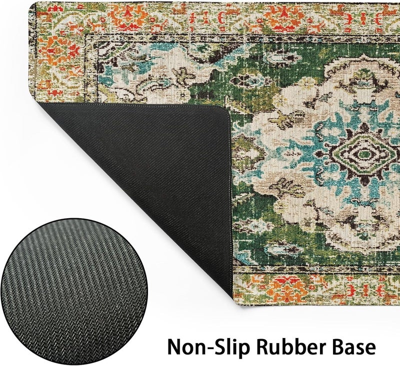 aportt Vintage Rug Mouse Pad XL Green Orange Retro Carpet Aesthetic Extended Table Mat 80X30 cm Non-Slip Rubber Base Stitched Edge Large XL Mousepad for Desk Gaming Laptop Desk Top,31.5×11.8 Inch - Image 3