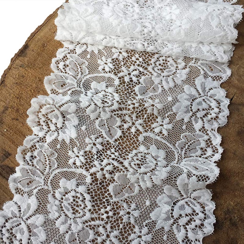 Lace Realm 6 Inches Wide Lace Fabric White Stretch Lace Ribbon with Floral Pattern for Bridal Wedding Decorations Sewing and DIY Crafts 5 Yards 7227 White