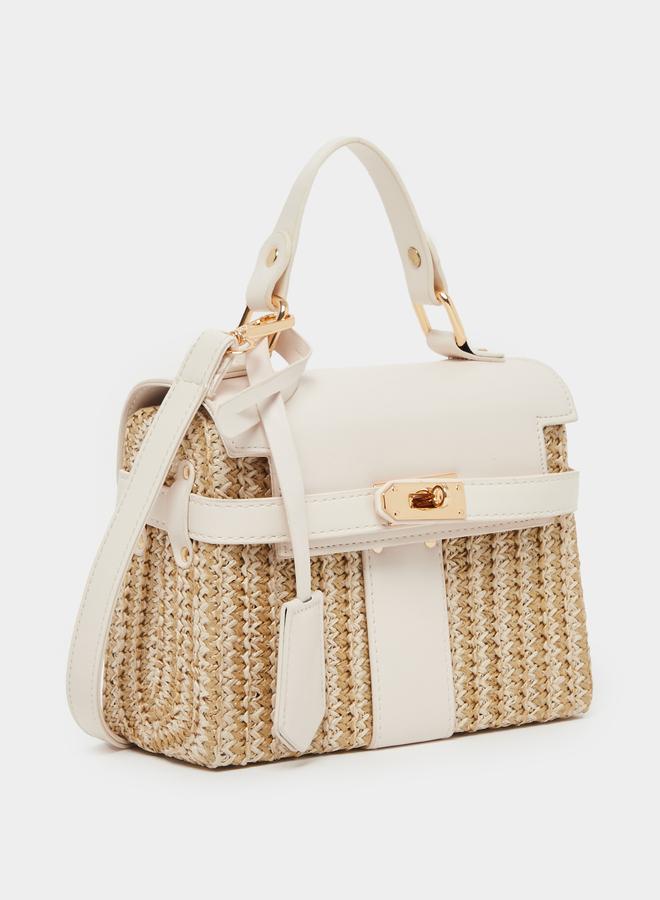 Styli Styli Two Tone Textured Satchel Bag with Removable Shoulder Strap  - Image 1