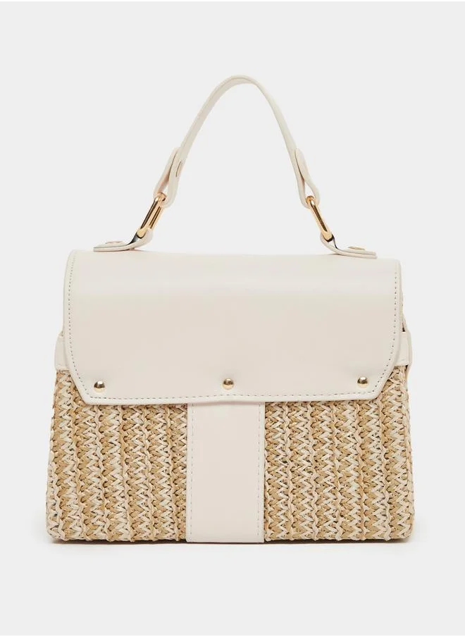 Styli Styli Two Tone Textured Satchel Bag with Removable Shoulder Strap
