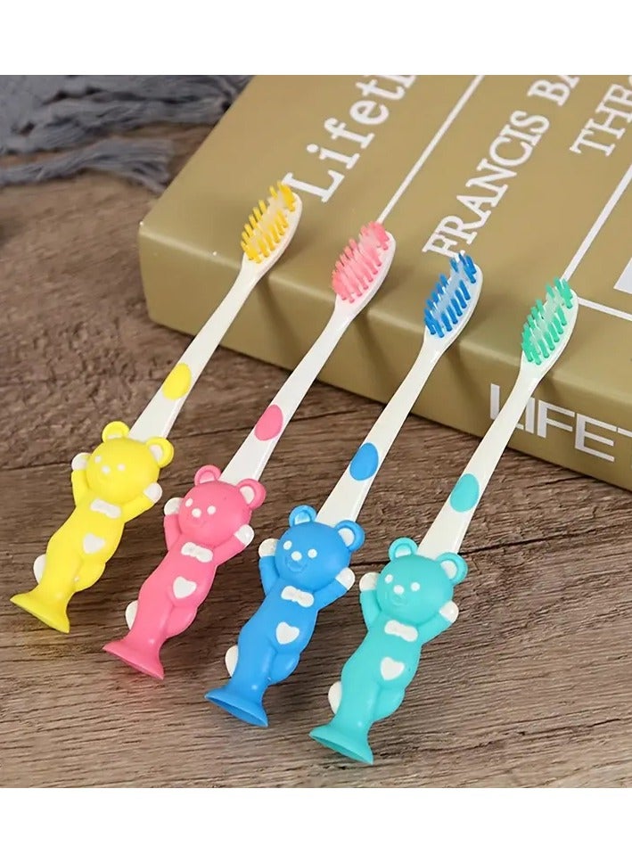 Goolsky 4pcs, Cartoon Toothbrush Bamboo Charcoal Soft Hair 4pcs Silicone Cute Cleaning Toothbrush Short Handle Toothbrush Set with Four Suction Cups  - Image 1
