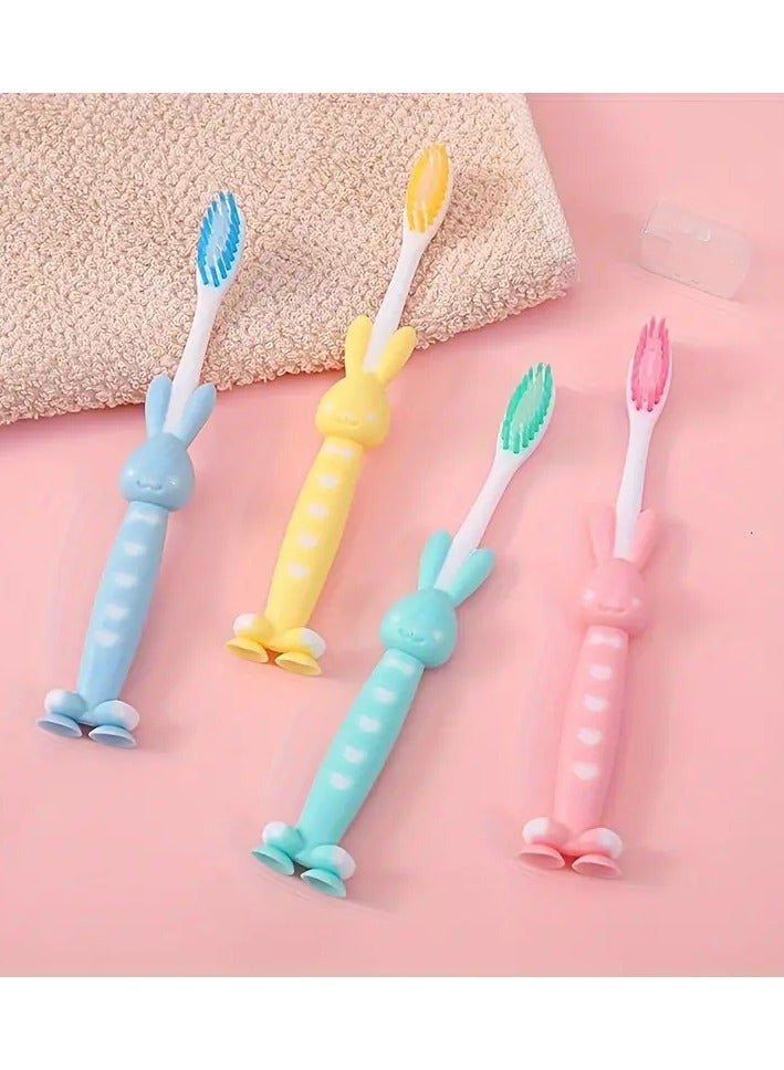 Goolsky 4pcs, Cartoon Toothbrush Bamboo Charcoal Soft Hair 4pcs Silicone Cute Cleaning Toothbrush Short Handle Toothbrush Set with Four Suction Cups  - Image 5