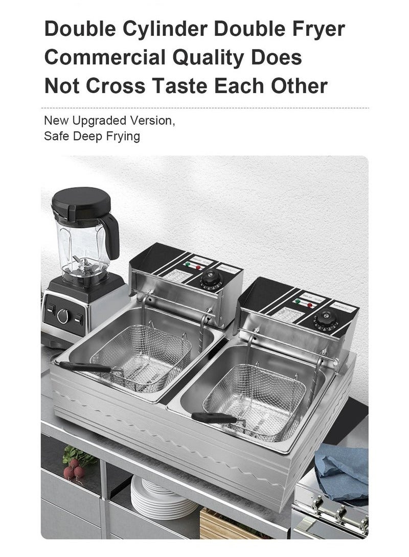 XiuWoo Deep Fryer 6L+6L Temperature Control 1600W Large Capacity Silver - Image 4