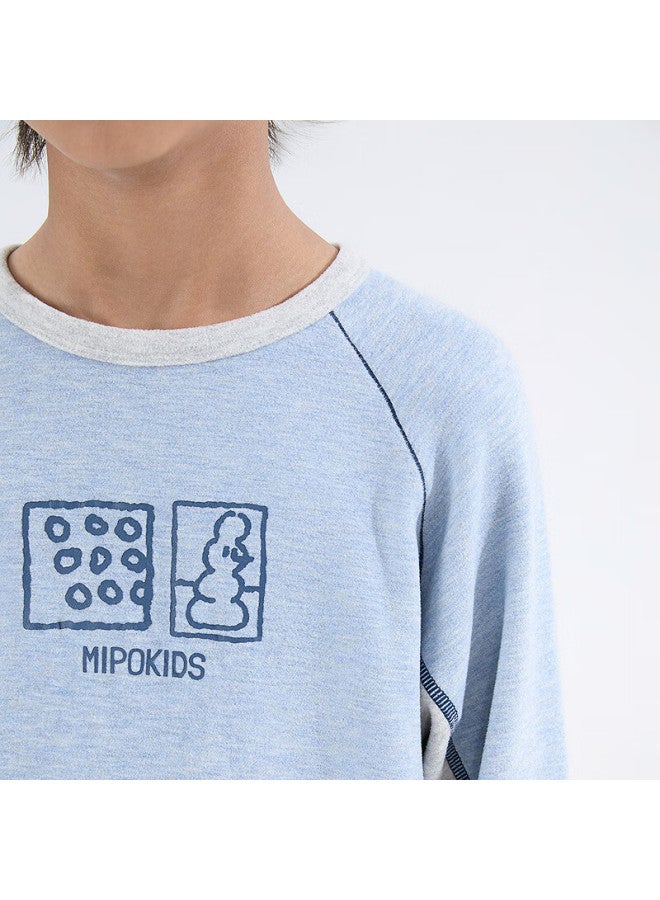 Mipo 25 Autumn Winter New Children's Warm Soft Skin-friendly Base Layer Crew Neck Long Sleeve T-shirt Blue 140cm - Image 3