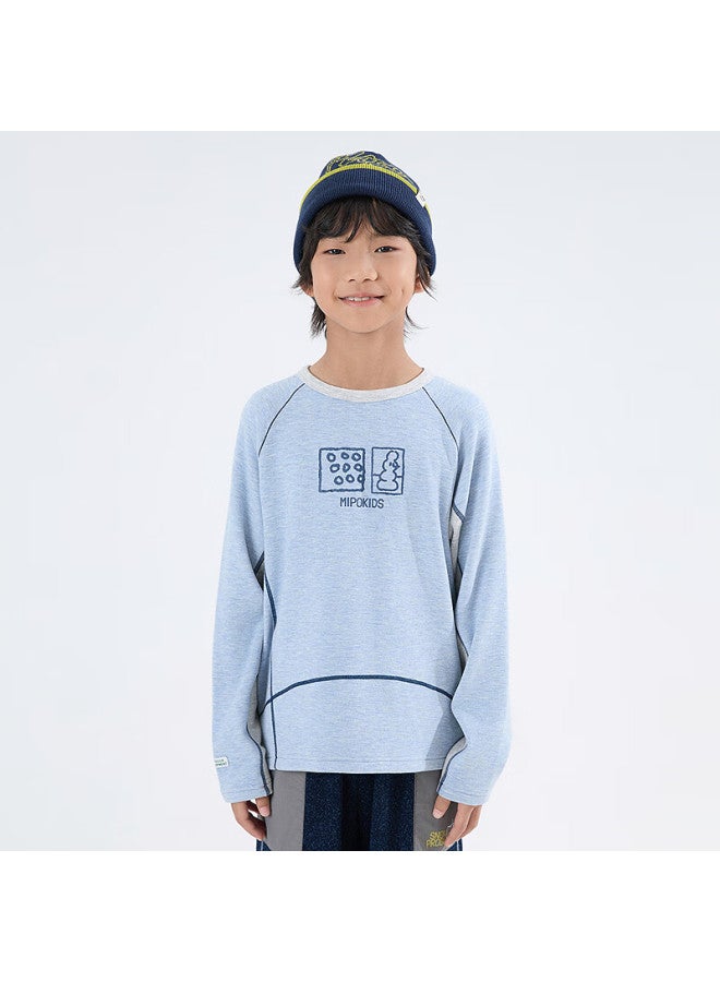 Mipo 25 Autumn Winter New Children's Warm Soft Skin-friendly Base Layer Crew Neck Long Sleeve T-shirt Blue 140cm - Image 2