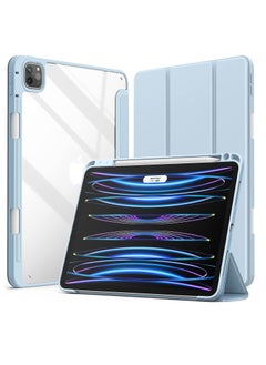 glassology iPad Air Case Combo (2022/2020 5th/4th Generation 10.9/ipad Pro 11) with Pencil Holder, Clear Transparent Back Shell Slim Stand Shockproof Tablet Cover Wake/Sleep with Screen Protector (Light Blue)  - Image 1