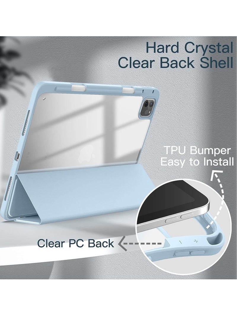 glassology - iPad Air Case Combo (2022/2020 5th/4th Generation 10.9/ipad Pro 11) with Pencil Holder, Clear Transparent Back Shell Slim Stand Shockproof Tablet Cover Wake/Sleep with Screen Protector (Light Blue) - Image 1