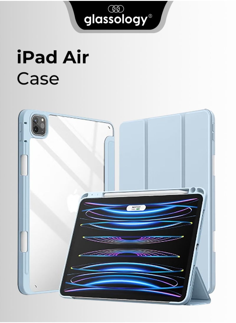 glassology iPad Air Case Combo (2022/2020 5th/4th Generation 10.9/ipad Pro 11) with Pencil Holder, Clear Transparent Back Shell Slim Stand Shockproof Tablet Cover Wake/Sleep with Screen Protector (Light Blue)  - Image 1