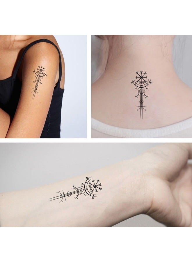 Dopetattoo Thor 6 Sheets Temporary Tattoos for Women Adults Ancient Viking Art Deco Vegvisir Navigation Compass Temporary tattoo for Men for Woman Neck Arm - Image 3