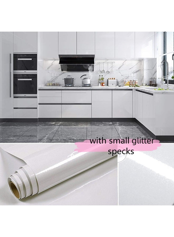 TANONE Countertop Contact Paper White Wallpaper Self Adhesive Vinyl Wrap Thickened Decorative Paper Waterproof for Wallcovering Kitchen Cabinets Wardrobe Furniture Iridescent Glitter (15.7“ x 78.7”) - Image 5