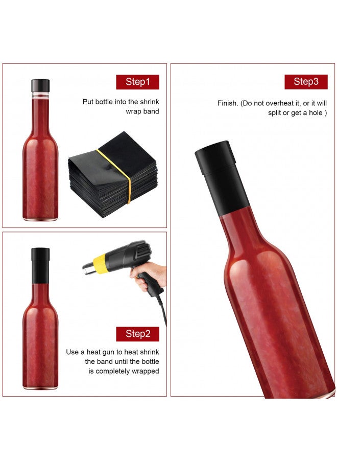 Morepack أشرطة انكماش سوداء، 50x60 مم 200 قطعة من غلاف الانكماش المثقوب الأسود لزجاجات الصلصة الحارة وزجاجات السوائل الأخرى تناسب قطر 3/4" إلى 1" - Image 4