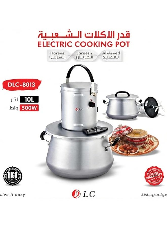 D L C Electric Harees Jareesh And Al-Aseed Maker Machine 10 Litre Capacity 500 Watt Aluminum Cooking Pot With Stainless Steel Stirring Paddle Silver Model DLC-8013 - Image 4