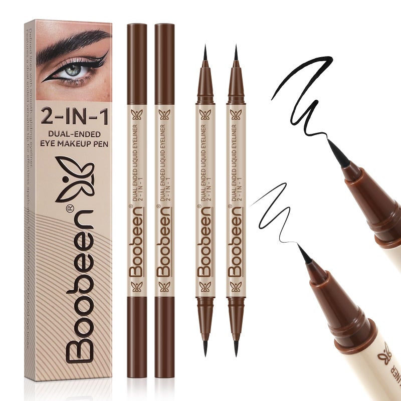 Boobeen 2pcs Liquid Eyebrow PencilDualEnded Eyebrow Pen with Thick Tip and Precise Brush TipWaterproof Black Liquid Liner PenMatte FinishAll Day WearSmudgeproofBrown - Image 3