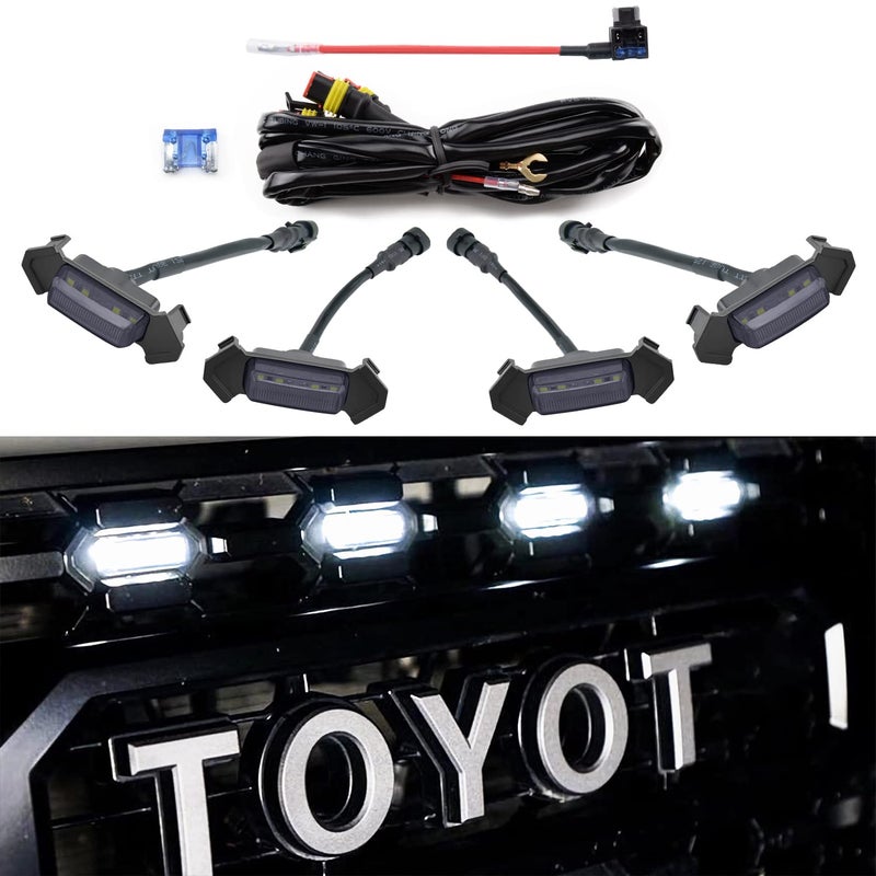 AUXLIGHT Car Accessories 4PCS LED Front Grille Raptor Lights with Fuse Wiring Harness Compatible with 2016 2017 2018 2019 Toyotaa Tacoma TRD Pro White