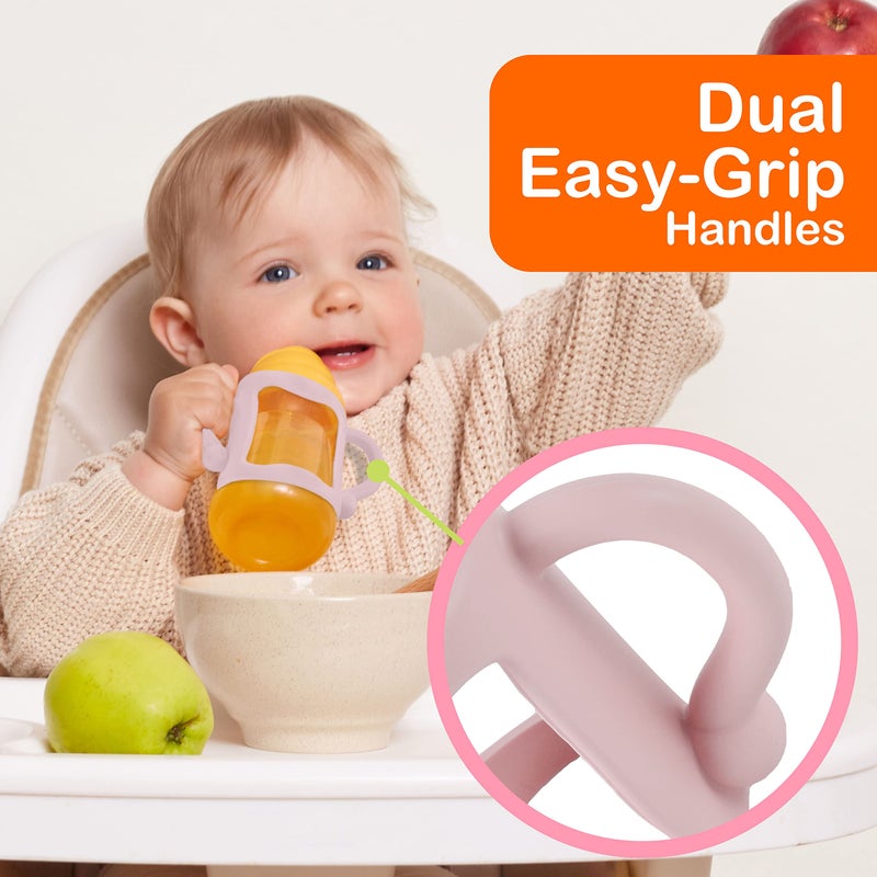 TonGass (3-Pack) Bottle Handles for Dr Brown Baby Bottles with Easy Grip Handles to Hold Their Own Bottle - BPA-Free Soft Silicone (White Pink Orange) - Image 5