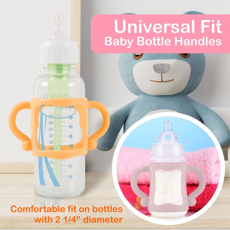 TonGass (3-Pack) Bottle Handles for Dr Brown Baby Bottles with Easy Grip Handles to Hold Their Own Bottle - BPA-Free Soft Silicone (White Pink Orange) - Image 2