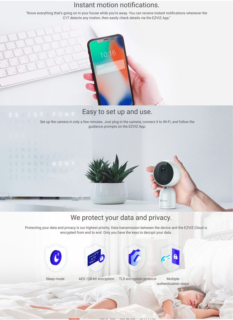 Camera - C1T Smart Indoor WiFi Camera FHD 1080 Two-Way Talk, Three Sound-Alert Modes, Motion Detection, Night Vision Up To 12 M, Support 256 Sd Card, Ezviz Cloud play Storage - Image 1