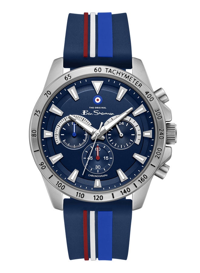 Ben Sherman Liverpool  Blue Dial Blue Silicone Strap Chronograph Watch for Men, 44mm - Image 1