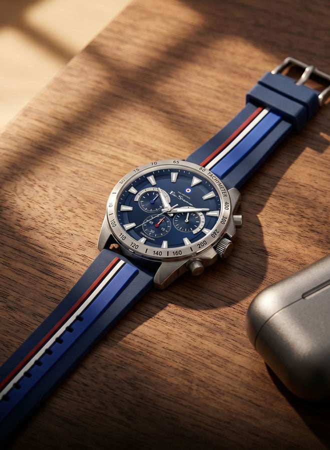 Ben Sherman Liverpool  Blue Dial Blue Silicone Strap Chronograph Watch for Men, 44mm - Image 4