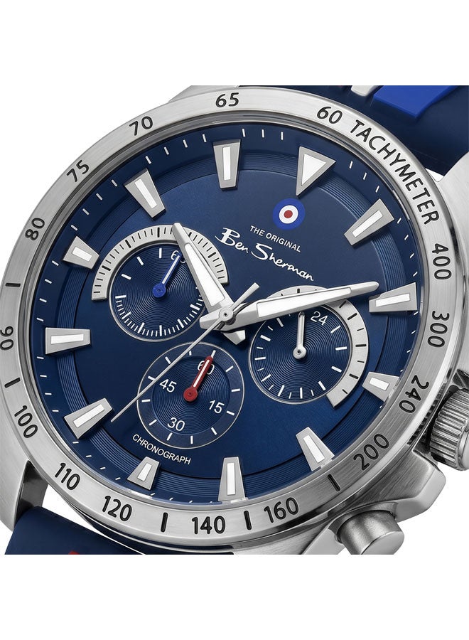 Ben Sherman Liverpool  Blue Dial Blue Silicone Strap Chronograph Watch for Men, 44mm - Image 2