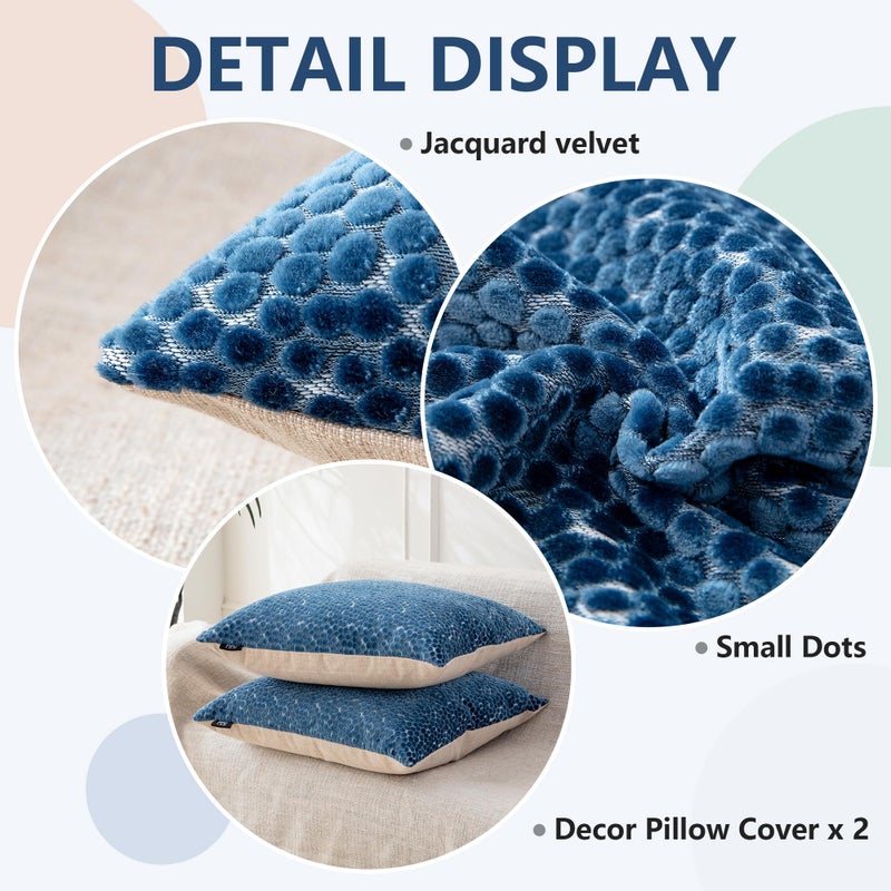 FIFU 2-Pack 18x18 Inch Decorative Throw Pillow Covers - Jacquard Velvet Front with Linen-Look Back, Invisible Zipper, Machine Washable Cushion Shells for Living Room, Bedroom & Home Sofa, Oxford Blue - Image 5