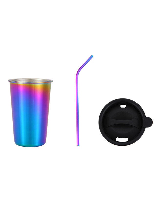 NIBEMINENT Stainless Steel Coffee Mug With Reusable Metal Straw And Lid Multicolor 12.5x8.8centimeter - Image 1