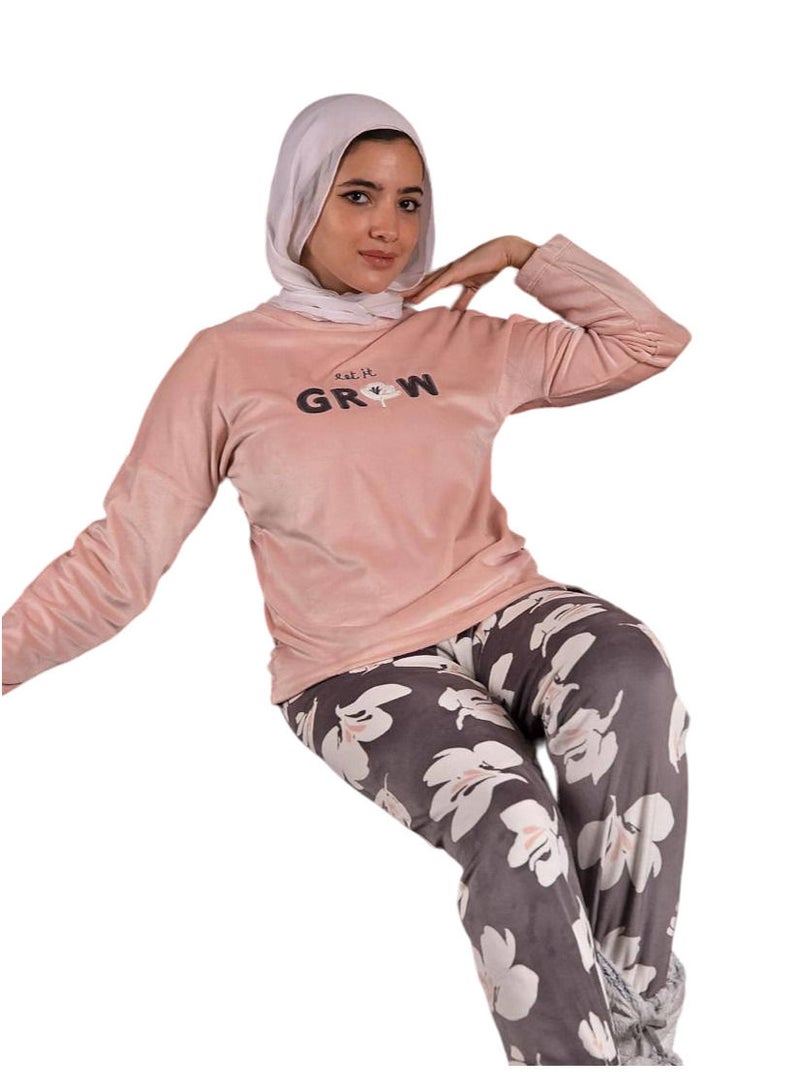 ميمو بيجامة شتوي قطيفة للنساء - Image 3