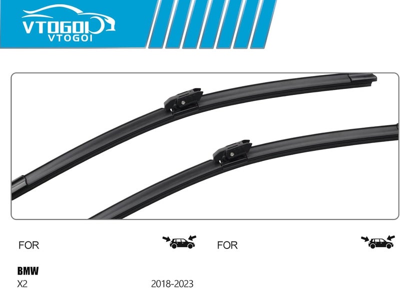 VTOGOI شفرات مكافحة الضباب OEM لسيارة BMW X2 للأعوام 2018، 2019، 2020، 2021، 2022، 2023، مجموعة شفرات أمامية وخلفية عالية الجودة من الشركة ا��مصنعة، أبعاد 24" + 20" + 13" (عبوة تحتوي على 3 قطع) - Image 3