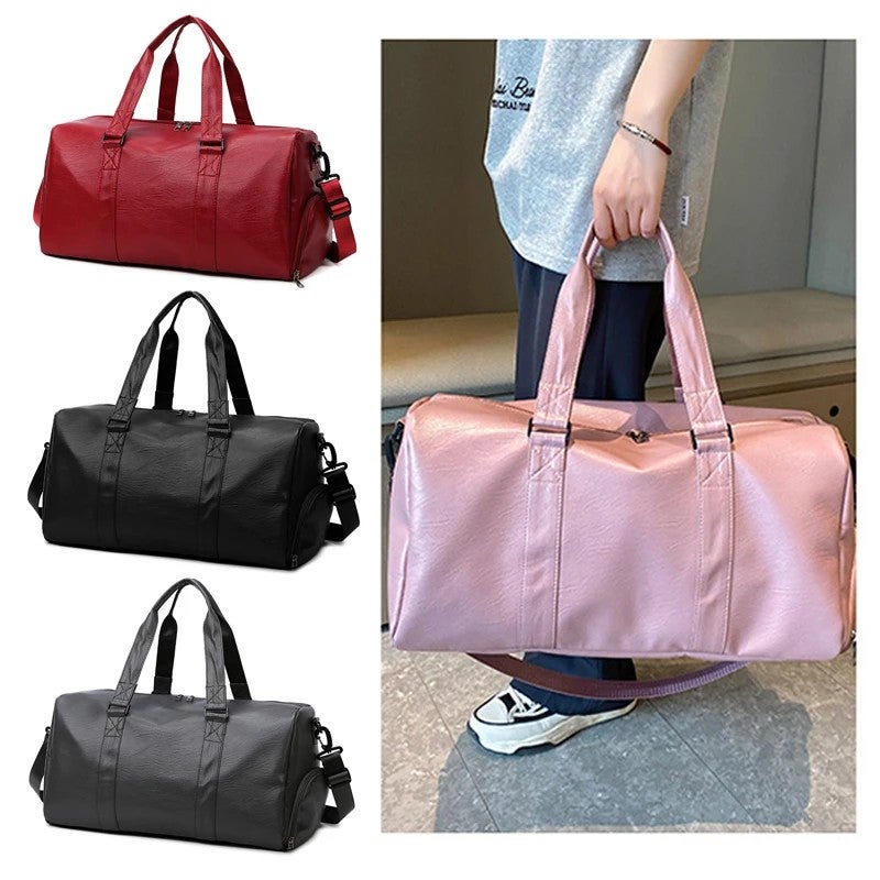 Bluejw Unisex PU Leather Sports Duffel Bag Gym Weekender Travel Handbag with Shoe Compartment - Image 2