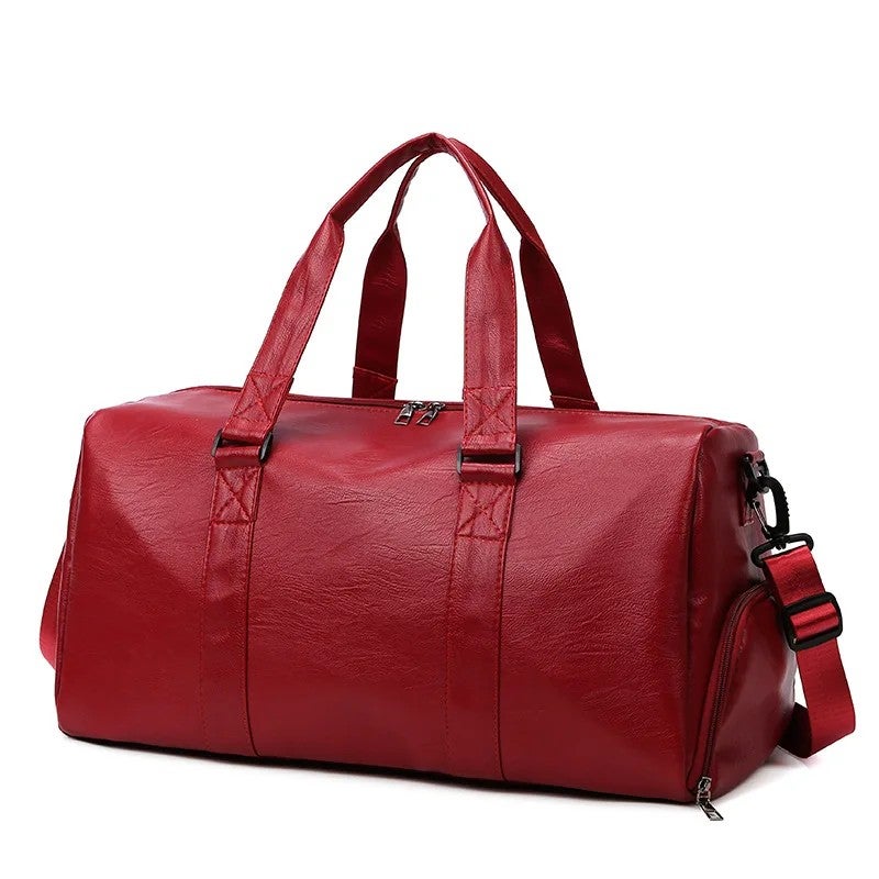Bluejw Unisex PU Leather Sports Duffel Bag Gym Weekender Travel Handbag with Shoe Compartment - Image 1