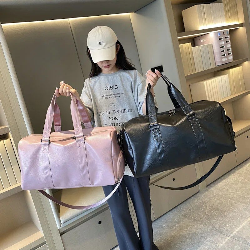 Bluejw Unisex PU Leather Sports Duffel Bag Gym Weekender Travel Handbag with Shoe Compartment - Image 3