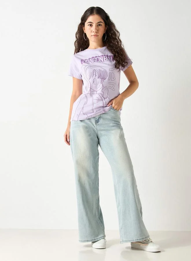 SP Characters Dragon Ball Print T-shirt with Crew Neck and Short Sleeves