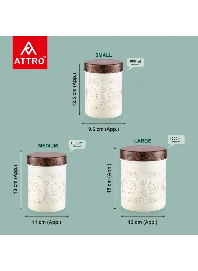 Attro Wedding Collection Stainless Steel Airtight Kitchen Storage Container With Lid For Tea Coffee & Sugar, Dry Fruit Jars, Storage Box, Set Of 3 - Beige & Gold - Image 3