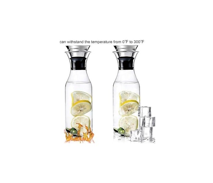 HOOJO® Glass Water Carafe 1000ml with Stainless Steel Flip-Top Lid | Drip-Free Pitcher for Hot & Cold Beverages, Juice, Coffee, Iced Tea & Infused Water | Borosilicate Glass Decanter for Home & Fridge - Image 3