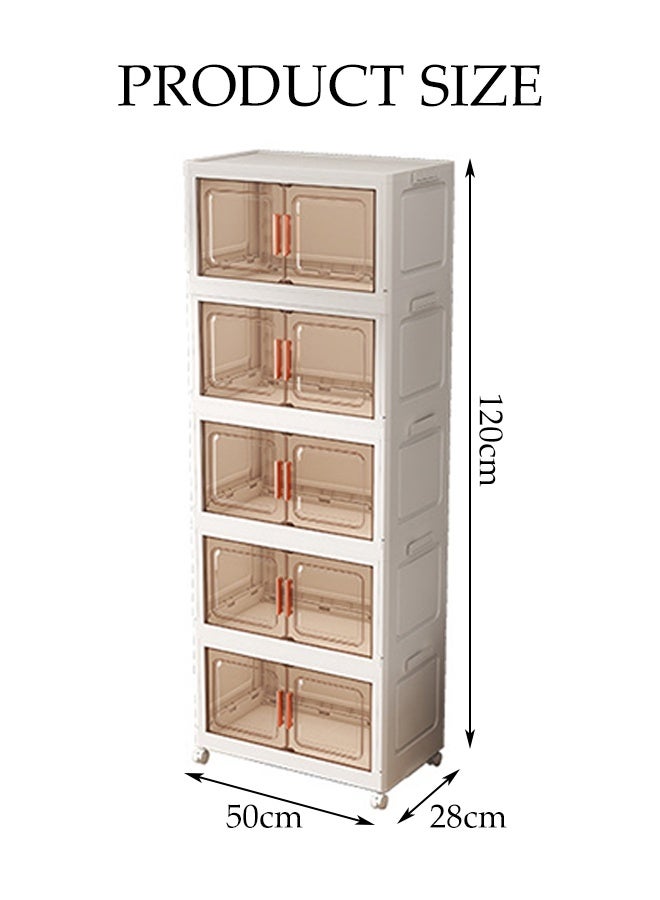 Spides 5 Tiers Foldable Storage Multifunctional Double Door Installation Free Storage Bins Cabinet with Wheels Freestanding Stackable Drawer Cabinet for Home, Office，Bedroom， Living Room， Study - Image 4