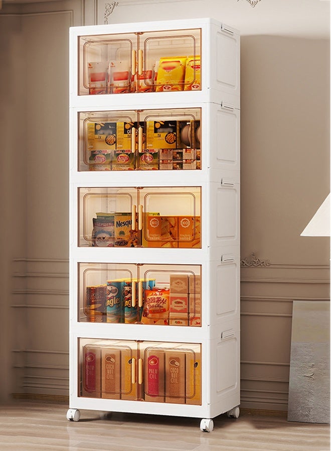 Spides 5 Tiers Foldable Storage Multifunctional Double Door Installation Free Storage Bins Cabinet with Wheels Freestanding Stackable Drawer Cabinet for Home, Office，Bedroom， Living Room， Study - Image 1