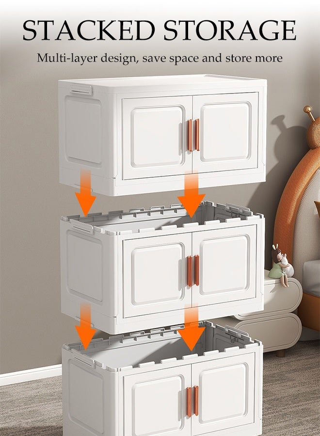 Spides 5 Tiers Foldable Storage Multifunctional Double Door Installation Free Storage Bins Cabinet with Wheels Freestanding Stackable Drawer Cabinet for Home, Office，Bedroom， Living Room， Study - Image 2