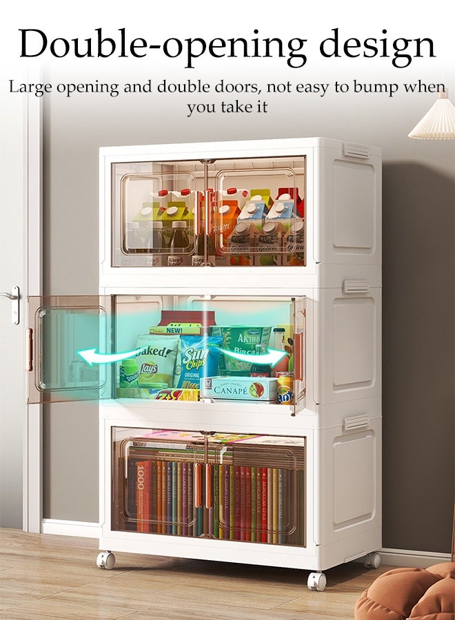 Spides 5 Tiers Foldable Storage Multifunctional Double Door Installation Free Storage Bins Cabinet with Wheels Freestanding Stackable Drawer Cabinet for Home, Office，Bedroom， Living Room， Study - Image 5