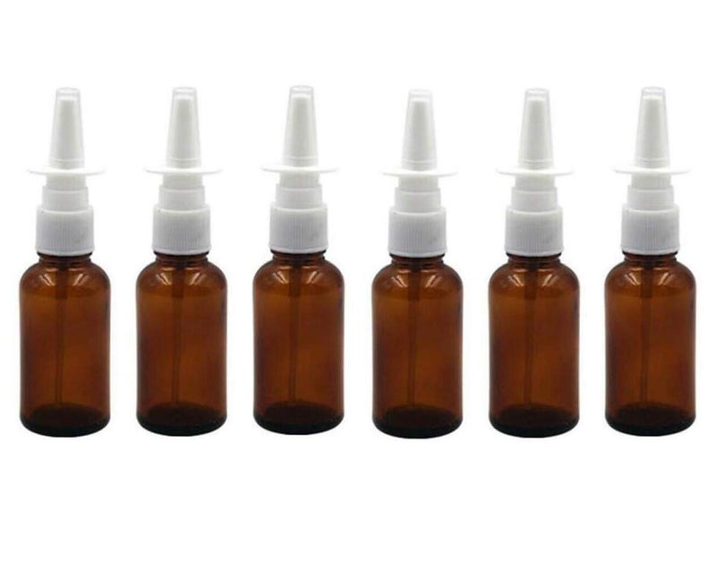 UPSTORE 6PCS 30ML1oz Empty Refillable Amber Glass Nasal Sprayers Vial Bottle Jar Pump Clean Spray Storage Container Sample Travel Packing Pot For Makeup Cosmetic Applications