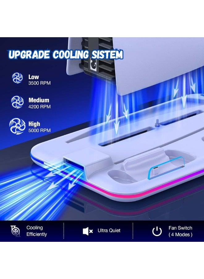 XiuWoo PS5 Stand and Cooling Station with Dual Controller Charger, Headset Holder & Cooling Fan, Multifunctional Vertical Stand for PlayStation 5 Console, Compatible with PS5 Slim, Pro, and Standard - Image 5