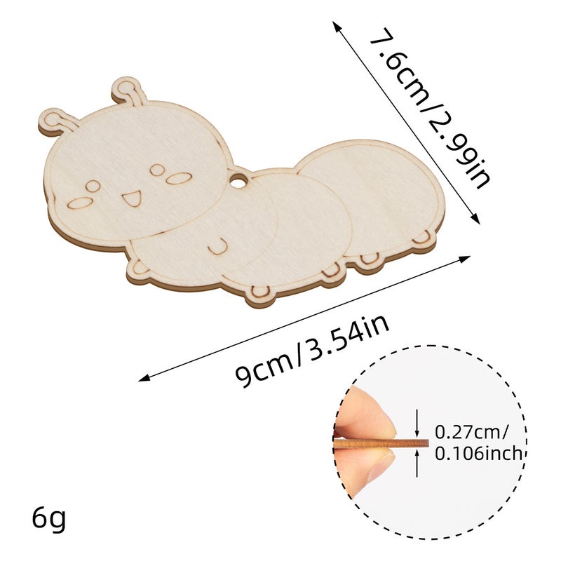 Wooden Dinosaur Flower Fish DIY Craft Painting Kit for Kids Caterpillar (10 pieces in 1 bag) 