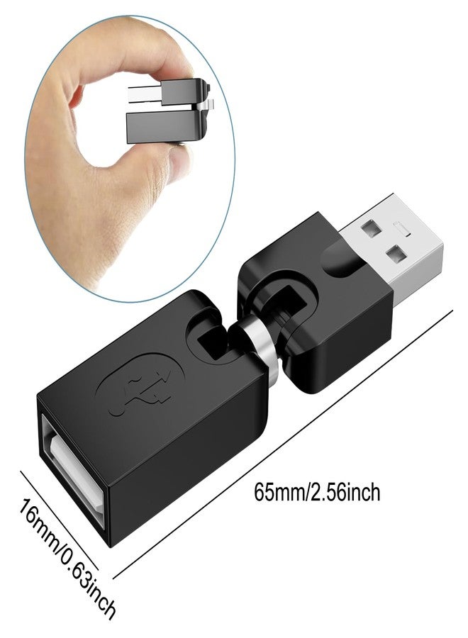 BERLAT Swivel USB 2.0 Adapter, 2 Pack Rotatable USB 2.0 Type A Male to Type A Female 360 Degree Rotation Adjustable Right Angle Extension Adapter Convertor (Black, AM-FM) - Image 2