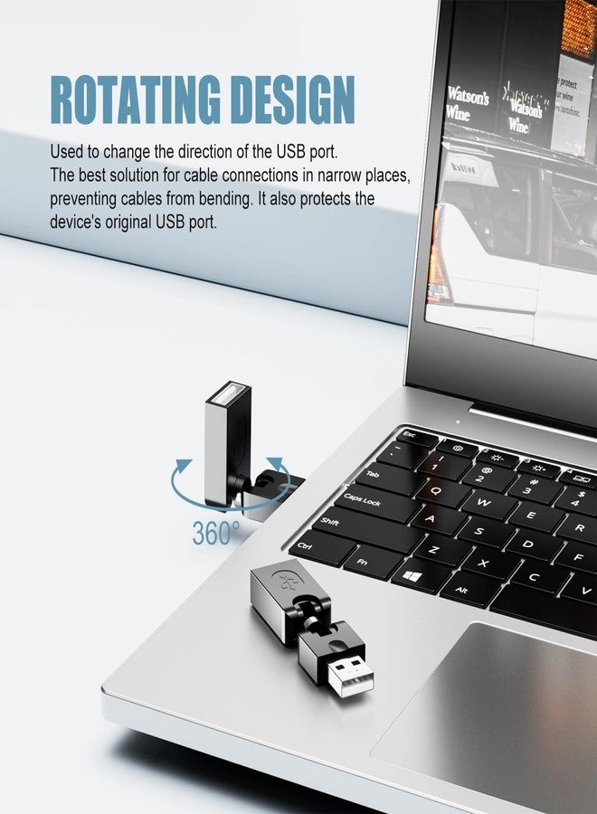 BERLAT Swivel USB 2.0 Adapter, 2 Pack Rotatable USB 2.0 Type A Male to Type A Female 360 Degree Rotation Adjustable Right Angle Extension Adapter Convertor (Black, AM-FM) - Image 4