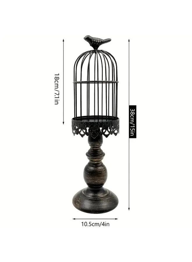 حامل شموع قفص الطيور القوطي القديم، فانوس معدني أسود لديكور المنزل والزفاف - Image 5