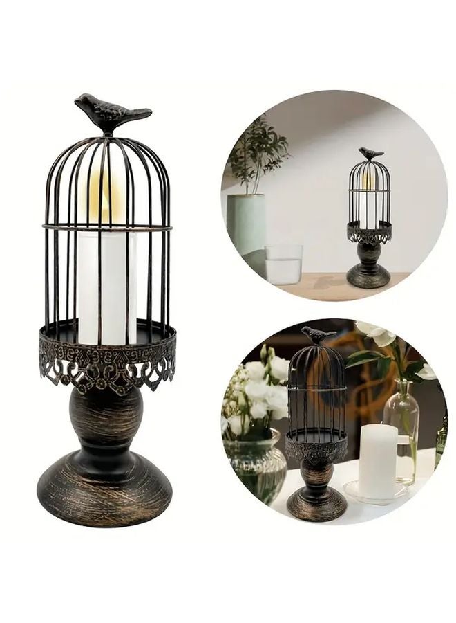 حامل شموع قفص الطيور القوطي القديم، فانوس معدني أسود لديكور المنزل والزفاف - Image 2
