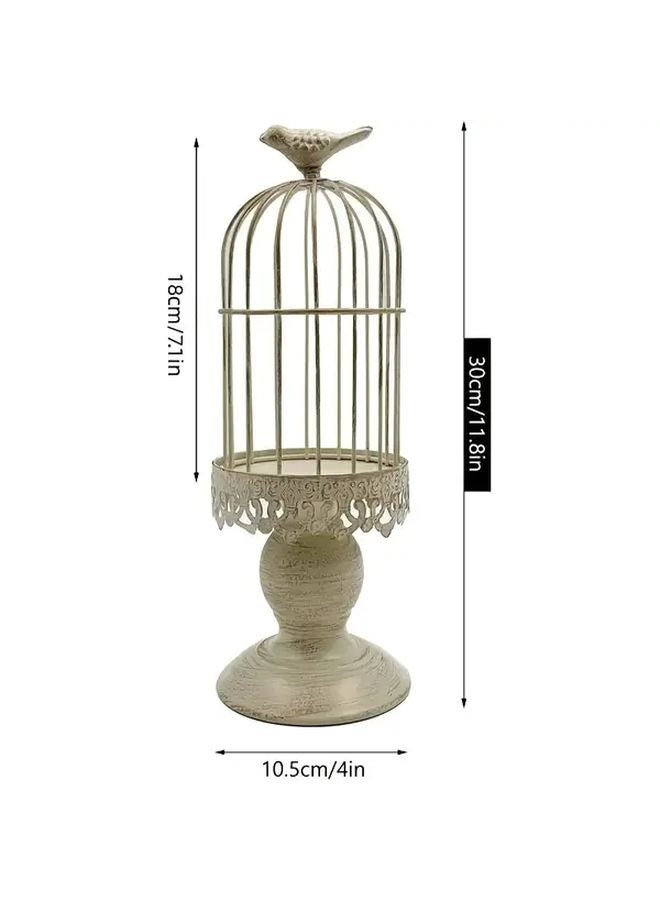 حامل شموع قفص الطيور القوطي القديم، فانوس معدني أسود لديكور المنزل والزفاف - Image 4