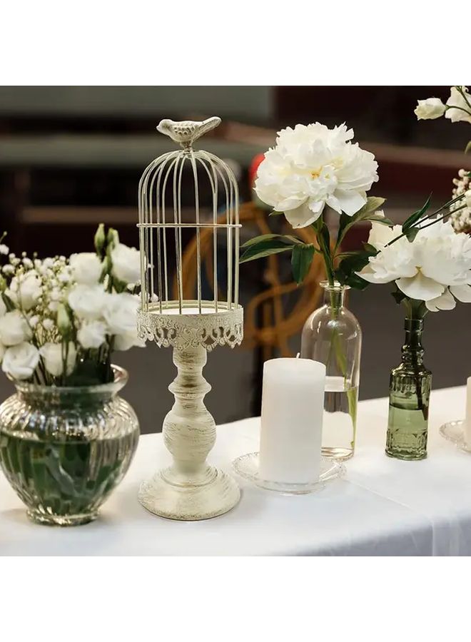 حامل شموع قفص الطيور القوطي القديم، فانوس معدني أسود لديكور المنزل والزفاف - Image 3