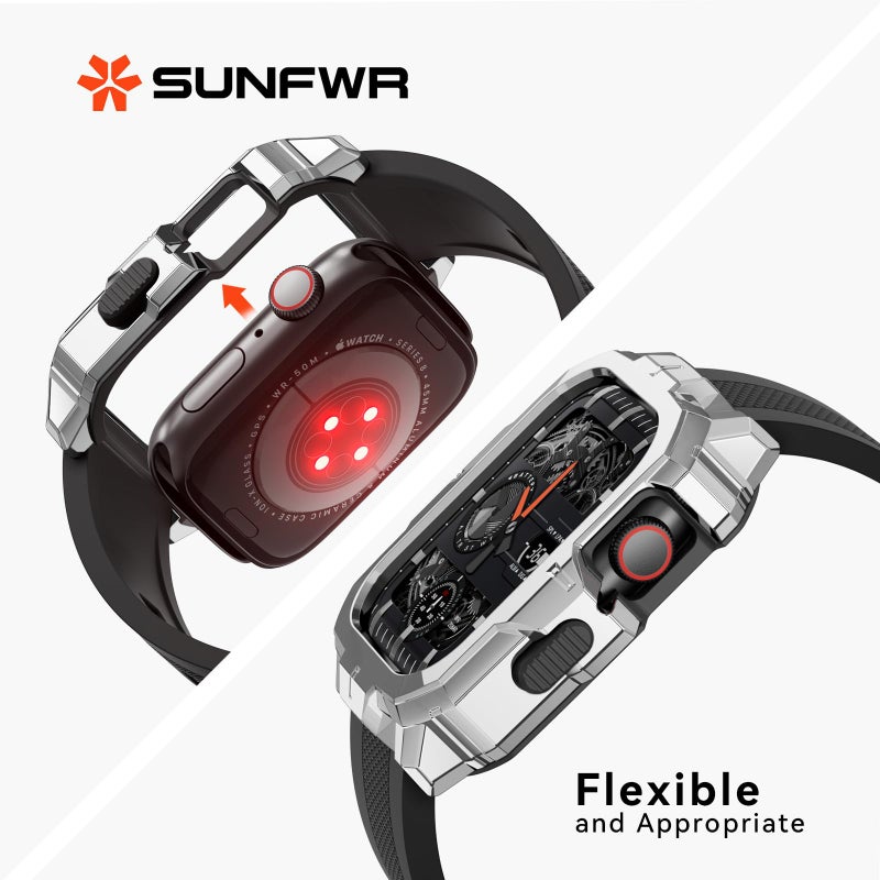 SUNFWR Bands Compatible with Apple Watch Band 45mm 44mm with Case Men, Rugged Sport Strap with Protective Cover for iWatch Series 9/8/7/6/5/4/SE - Image 4